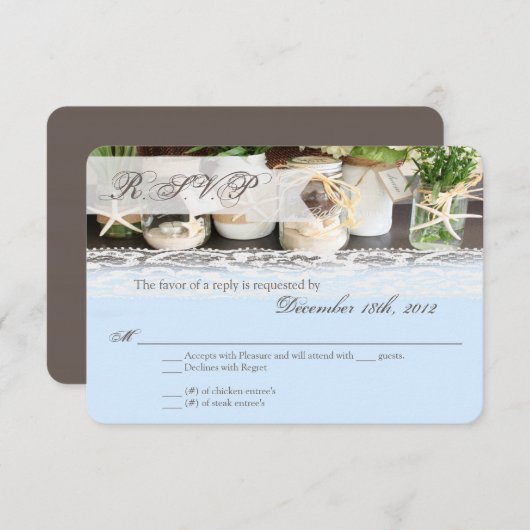 3x5 R.S.V.P.リプライ・カードビーチシーメイソンJars海 出欠カード (正面/裏面)
