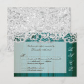 3x5 R.S.V.P.リプライ・カード注意散漫ティール（緑がかった色）ウッド・レース 出欠カード (正面/裏面)