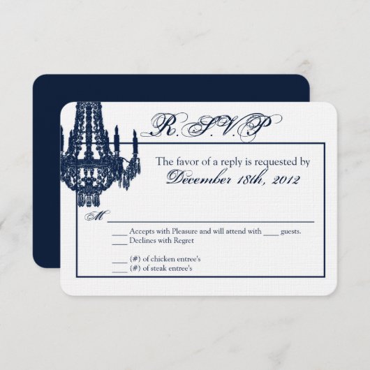 3x5 R.S.V.P.リプライ・カード・クリスタル・シャンデリア・グリッツ 出欠カード (正面/裏面)