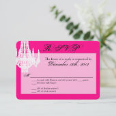 3x5 R.S.V.P.リプライ・カード・クリスタル・シャンデリア・グリッツ 出欠カード (スタンド正面)