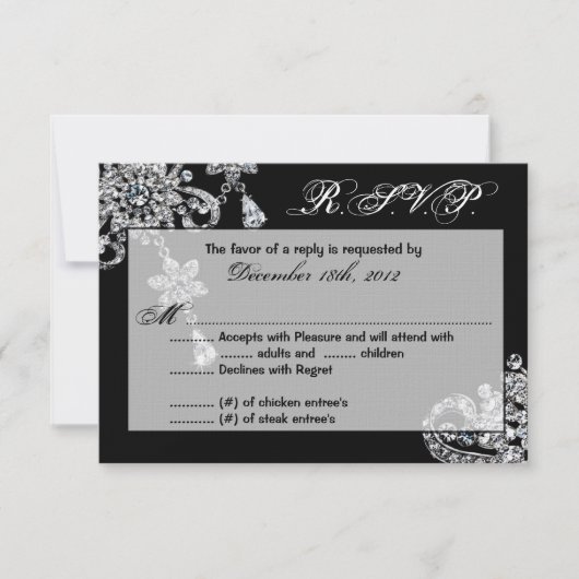 3x5 R.S.V.P.リプライ・カード・ダイヤモンド・ジュエリー・ネックレス 出欠カード (正面)