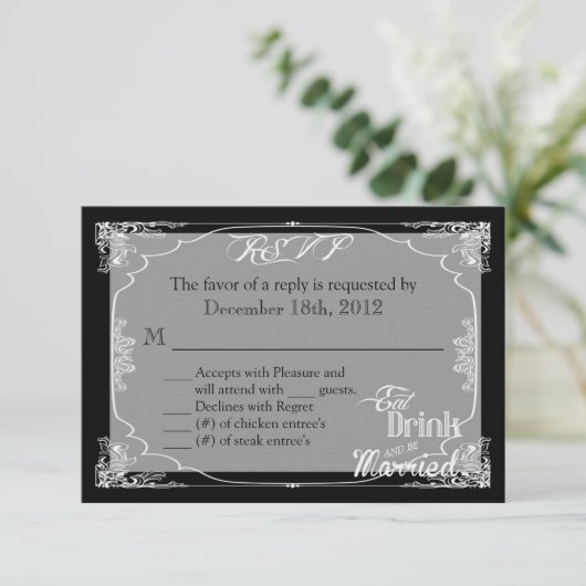 3x5 R.S.V.P.リプライ・カード・ドリンク食べブは黒結婚したく 出欠カード (スタンド正面)