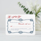 3x5 R.S.V.P.リプライ・カード・ネイビー・ノット・航海のいかり 出欠カード (スタンド正面)