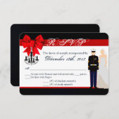 3x5 R.S.V.P.リプライ・カード・マリーン制服の新郎新婦 出欠カード (正面/裏面)