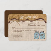 3x5 R.S.V.P.リプライ・カード・メイソンのjarのBurlap国 出欠カード (正面/裏面)