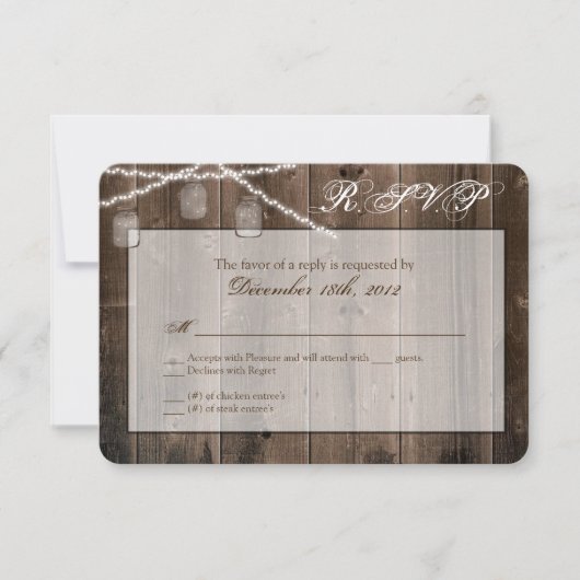 3x5 R.S.V.P.リプライ・カード・メイソンJAR文字列ライト 出欠カード (正面)