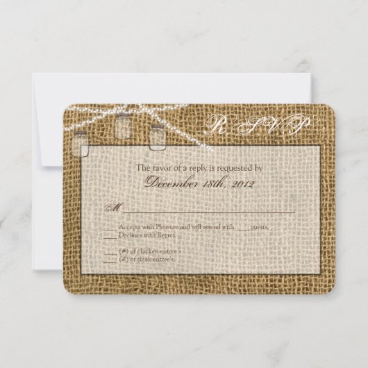 3x5 R.S.V.P.リプライ・カード・メイソンJAR文字列ライト 出欠カード (正面)