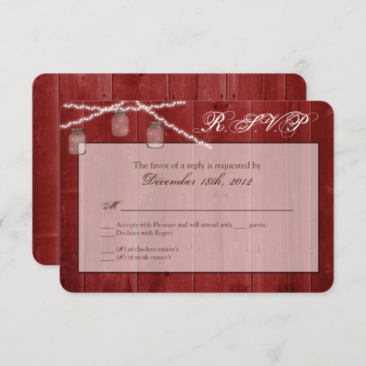 3x5 R.S.V.P.リプライ・カード・メイソンJAR文字列ライト 出欠カード (正面/裏面)