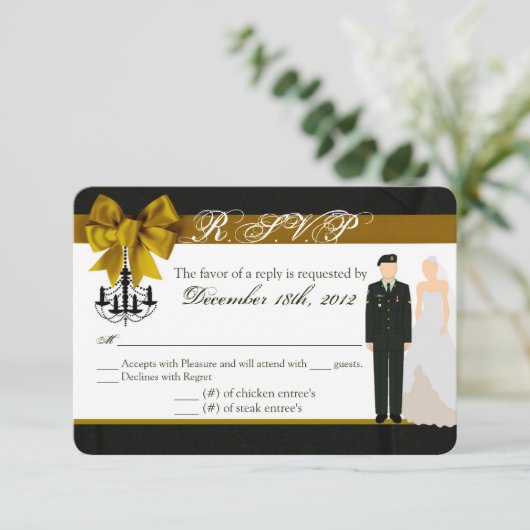 3x5 R.S.V.P.リプライ・カードARMYユニフォーム新郎新婦 出欠カード (スタンド正面)