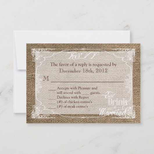 3x5 R.S.V.P.リプライ・カードDrink 食べ Be Burla結婚した 出欠カード (正面)