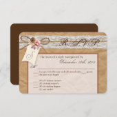 3x5 R.S.V.P.リプライ・カードKraft紙レースTwine Bow 出欠カード (正面/裏面)