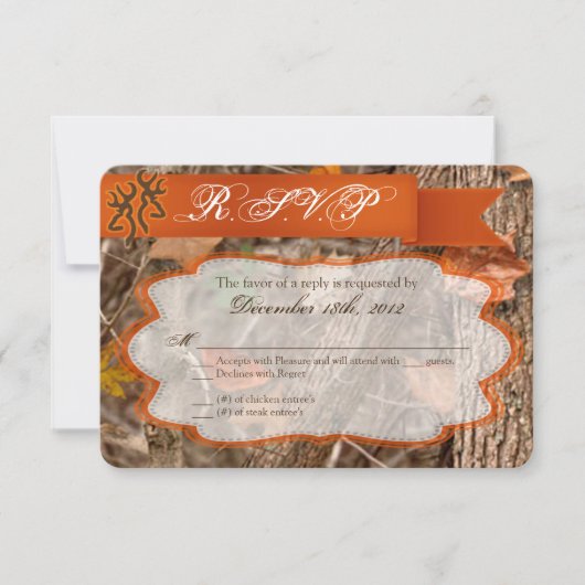 3x5 R.S.V.P.応答カード狩りカップル鹿Doe Bu 出欠カード (正面)
