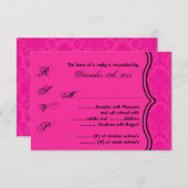 3x5 R.S.V.P.応答カード白黒ダマスクレース 出欠カード (正面/裏面)