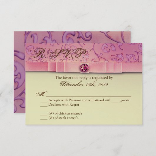 3x5 R.S.V.P.返信カードアメジスト宝石エンボス 出欠カード (正面/裏面)