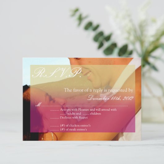 3x5 R.S.V.P.返信カードサンセットフェードピンクタン写真 出欠カード (スタンド正面)