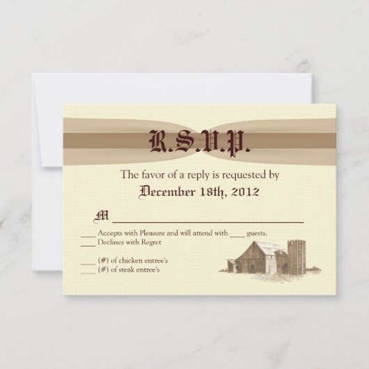 3x5 R.S.V.P.返信カードヴィンテージカントリーバーンファーム 出欠カード (正面)