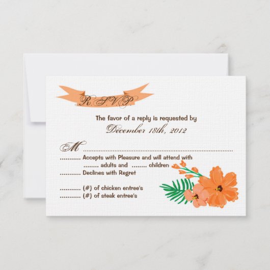 3x5 R.S.V.P.返信カード春ハイビスカスフラワー 出欠カード (正面)