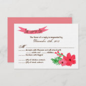 3x5 R.S.V.P.返信カード春ハイビスカスフラワー 出欠カード (正面/裏面)