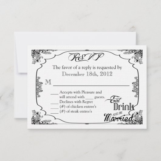 3x5 R.S.V.P.返信カー食べドリン結婚したク 出欠カード (正面)