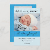 3x5Sweet男の子の生まれたばかりのなベビーの誕生の発表 案内状 (正面/裏面)