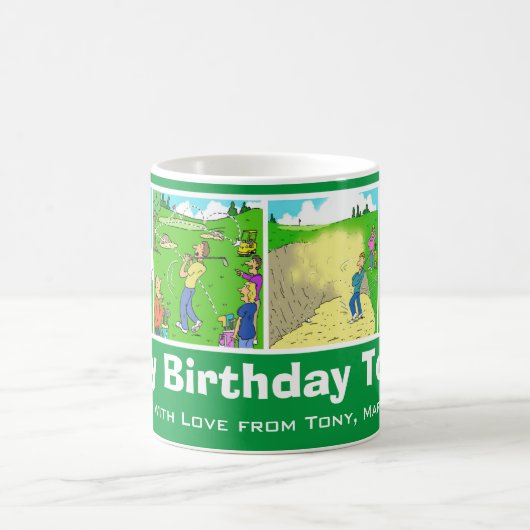4おもしろいゴルフ&ゴルフ漫画をパーソナライズする。 コーヒーマグカップ (中央)