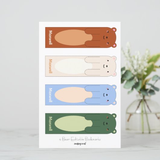 4かわいいクマ編集可能しおり切り取り手 (スタンド正面)