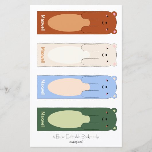 4かわいいクマ編集可能しおり切り取り手 (正面)