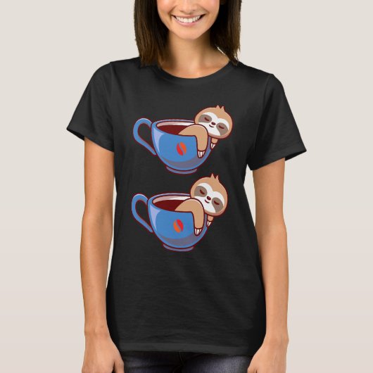 4かわいいコーヒー遠くにをナマケモノデザイン Tシャツ (正面)