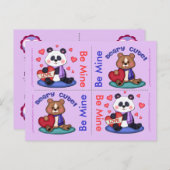 4かわいいテディベアバレンタインフラットカード シーズンポストカード (正面/裏面)