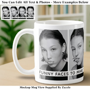 4つのおもしろい顔のカスタム写真と長いメッセージ コーヒーマグカップ