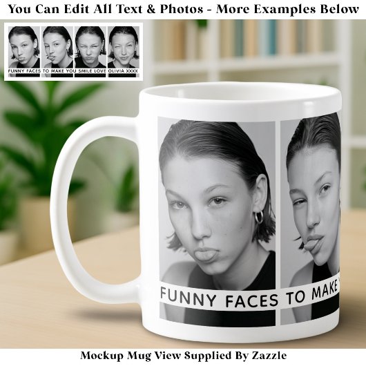4つのおもしろい顔のカスタム写真と長いメッセージ コーヒーマグカップ