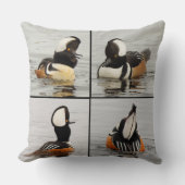4つのおもしろい顔のフード付きMergansers Ducks クッション (正面)