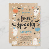4つのかわい不気味ハロウィーン幽霊4th誕生日 招待状 (正面/裏面)