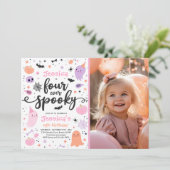 4つのかわい不気味ハロウィーン幽霊4th誕生日 招待状 (スタンド正面)