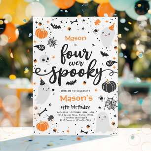 4つのかわい不気味ハロウィーン幽霊4th誕生日 招待状