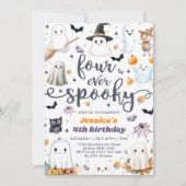 4つのかわい不気味ハロウィーン幽霊4th誕生日 招待状 (正面)