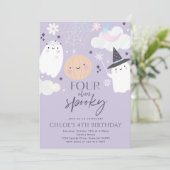 4つのかわい不気味ハロウィーン幽霊4th誕生日 招待状 (スタンド正面)