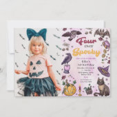 4つのかわい不気味ハロウィーン4th誕生日の写真 招待状 (正面)