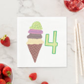 4つのアイスクリームの誕生日ナプキン　年齢4歳 スタンダードランチョンナプキン (インサイチュ)