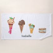 4つのアイスクリームパーソナライズされた ビーチタオル (正面)