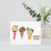 4つのアイスクリームパーソナライズされた ポストカード (スタンド正面)