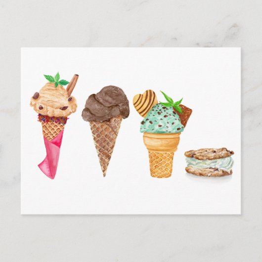 4つのアイスクリームパーソナライズされた ポストカード (正面)