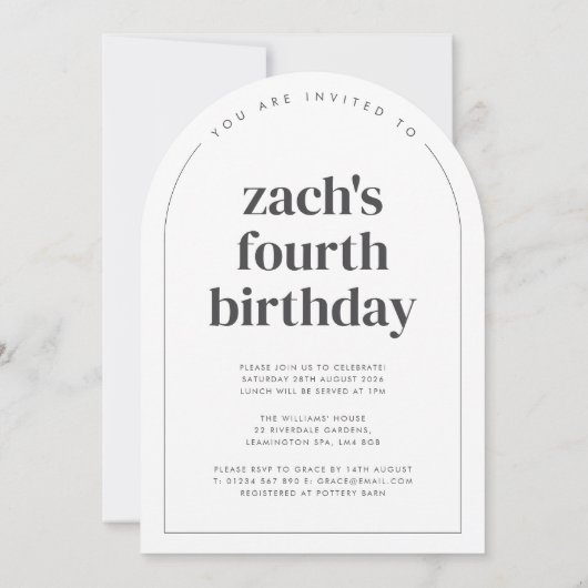 4つのアーチ型の写真4th誕生日 招待状 (裏面)