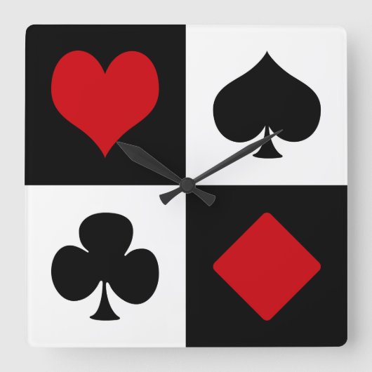 4つのカードのスーツ スクエア壁時計 (正面)