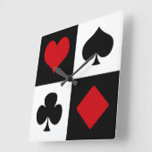 4つのカードのスーツ スクエア壁時計 (傾斜)