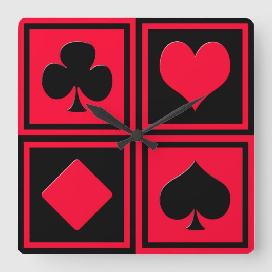 4つのカードのスーツ スクエア壁時計 (正面)