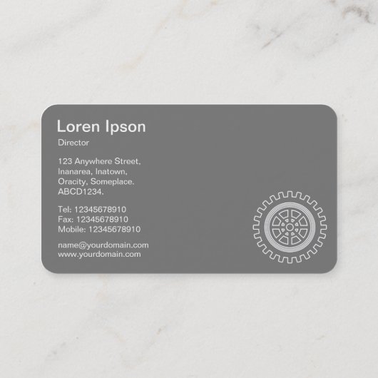 4つのギア – ホワイトオン深い紫 – グレーバック 名刺 (裏面)