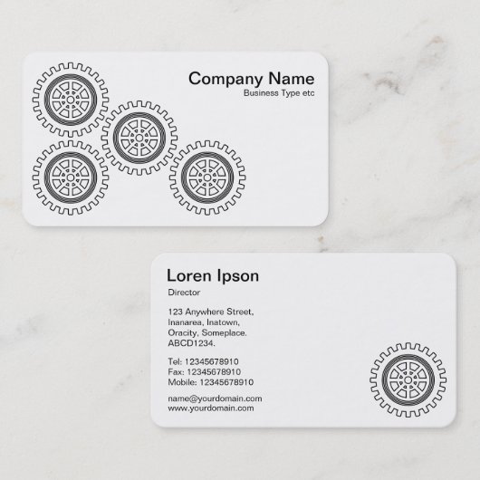 4つのギア – 白黒 名刺 (正面/裏面)