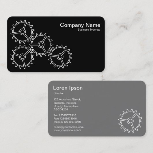 4つのギアII – 黒の白=グレー 名刺 (正面/裏面)