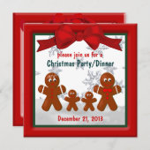 4つのクリスマス招待状のジンジャーブレッド家族 招待状 (正面/裏面)